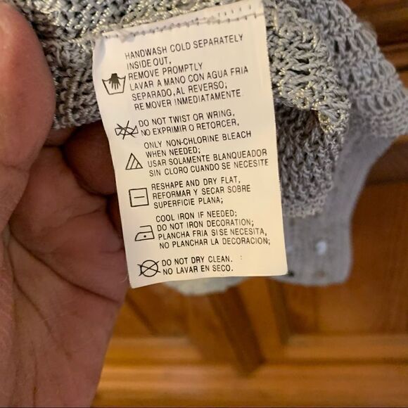 Pierre Cardin Gray Loose Knit Cardigan Sweater Sequins Detail Sz Medium Gorgeous - Picture 9 of 9